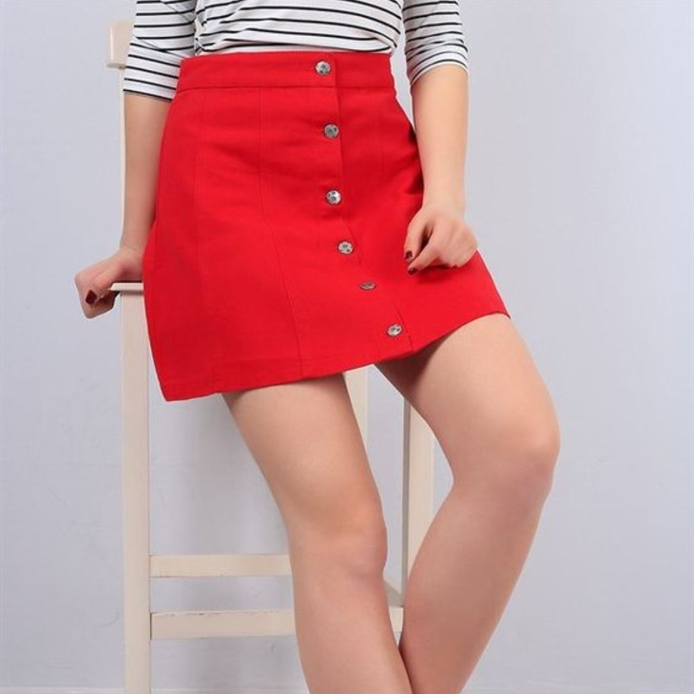 J. Crew Cherry Red Canvas Button-Front Skirt (size 2)